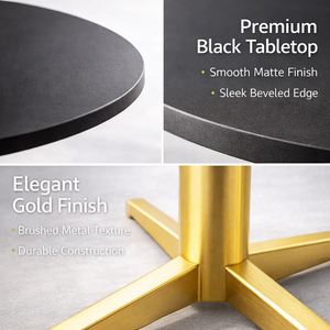 Mesa <span class=keywords><strong>de</strong></span> Bar Redonda Contemporánea <span class=keywords><strong>con</strong></span> <span class=keywords><strong>Base</strong></span> <span class=keywords><strong>de</strong></span> Pedestal <span class=keywords><strong>de</strong></span> Acero Inoxidable Cepillado y Tapa Negra para Uso en Cafeterías, Hoteles, Salones y Restaurantes - Product Image 4