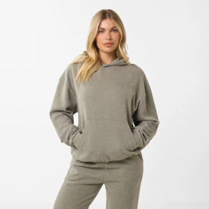 Ensemble de survêtement de luxe pour femme : sweat à capuche oversize et pantalon large en mélange de coton, décontracté, délavé à l'acide, couleur unie, 2 pièces - Product Image 2