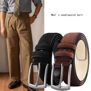 Ceinture formelle en cuir véritable suédé marron pour homme, réglable, tressée, avec boucle à ardillon carrée en alliage, largeur 3,5 cm - Product Image 2