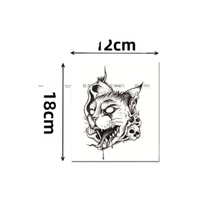 Autocollant de tatouage temporaire pour le cou, style Instagram, motif chat crâne aux couleurs vives ; design félin noir et blanc, imperméable et longue durée - Product Image 1
