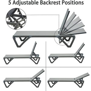 Juego de 3 Sillas de Patio de Aluminio y Polipropileno para Exteriores con 5 Posiciones Ajustables y Mesa Lateral para Tomar el Sol - Product Image 3