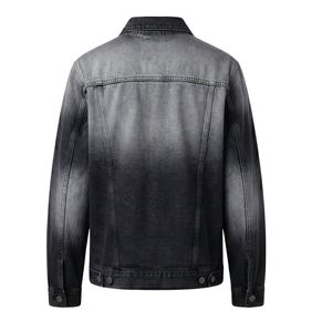 Acid Wash Denim <b>Jacket</b> <b>Black</b> Grey Gradient Faded <b>Jean</b> Coat Streetwear Vintage Denim <b>Jacket</b> Wholesale Hip Hop Loose Fit <b>Jackets</b> - Product Image 2