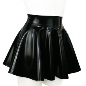 Women High Waist <b>PU</b> Pleated Flared Mini <b>Skirt</b> Solid Color Shiny Style All Seasons Wear - Product Image 1