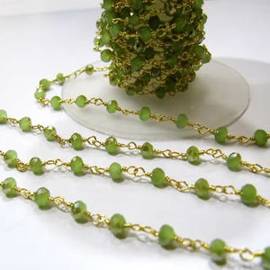 Chaîne de chapelet en chalcédoine verte mystique, perles rondes facettées de 3-4 mm, en quartz hydro, enveloppées de fil - Product Image 1