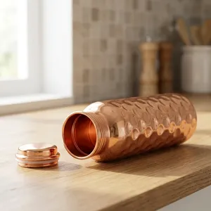 Premium Hand-Hammered Pure Copper <b>Water</b> <b>Bottle</b> - Ayurvedic Wellness <b>Bottle</b> for Sustainable <b>Daily</b> Hydration & Gift - Product Image 6