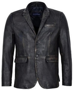 <b>SMART</b> RANGE Men's Black Leather Blazer Slim Fit Turn-down Collar Single Breasted Genuine Leather <b>Jacket</b> Autumn <b>Smart</b> Casual - Product Image 1