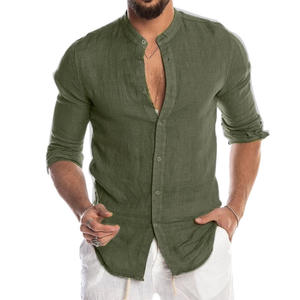 Chemises à manches longues pour hommes en vente chaude, couleur unie, col rond, coupe ajustée, respirantes, style décontracté de plage, grande taille, imprimées sur mesure - Product Image 4