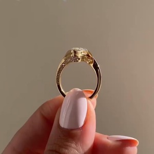 Anillo de compromiso marquesa de 3 CT con engaste de medio bisel, anillo de boda único de oro macizo de 14K con diseño bypass, anillo certificado IGI, anillo de promesa - Product Image 4