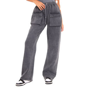 กางเกงลำลองผู้หญิงทรงหลวมเอวต่ำสีพื้นแบบย้อมสีสไตล์สตรีทแวร์โอเวอร์ไซส์พร้อมเชือกผูกเอวสำหรับฤดูหนาวปี 2026 - Product Image 3