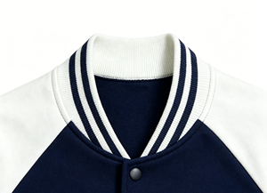 Navy White Varsity Jacket College Jacket Snap Button Baseball <b>Coat</b> Striped Rib Contrast Sleeve Custom School Teamwear Wholesale - Product Image 2