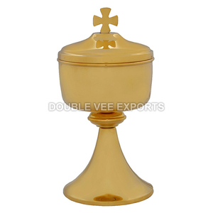 Ciborio Católico Chapado en Oro con Tapa de Cruz |   Recipiente para la Comunión – DOUBLE VEE EXPORTS - Product Image 2