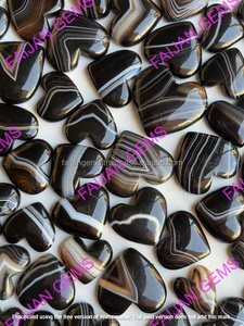 Agate Sulemani noire rayée naturelle, cabochon poli, écologique, porte-bonheur, pierre précieuse en vrac pour la fabrication de bagues, pendentifs et bijoux - Product Image 3