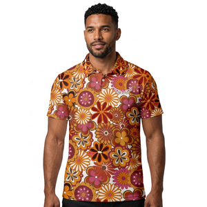 Polo pour homme à imprimé floral, manches courtes, 100% polyester, décontracté, respirant, tissé, coupe classique, logo sur le devant - Product Image 4