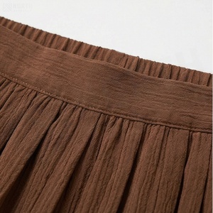 Falda Midi Plisada de Gasa para Mujer, Color Marrón, Cintura Elástica, Color Sólido, Tela Suave, para Todas las Temporadas - Product Image 4