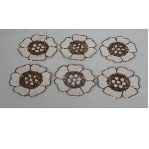 Flower Glass Beads White & Gold Beaded <b>Coaster</b> <b>Set</b> <b>of</b> <b>6</b> Coffee Drink Dining <b>Table</b> <b>Mats</b> <b>Coaster</b> Festive Occasion & Decoration - Product Image 1