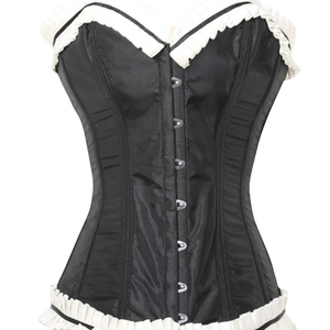 Robe corset en satin noir avec volants, décolleté cœur, sans manches, moulante, tenue de club pour adultes - Product Image 1