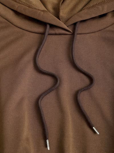 Sudadera con Capucha Corta Marrón al por Mayor 2026, Ajustada, de Manga Larga, Color Sólido, Informal, de Algodón Tejido, Unisex, para Otoño - Product Image 3