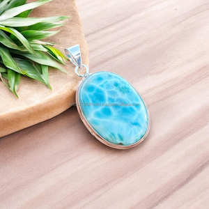 Colgante de Plata de Ley 925 hecho a mano, joyería elegante, colgante de piedras preciosas, joyería de Larimar Natural, colgante delicado, regalos para esposa - Product Image 3