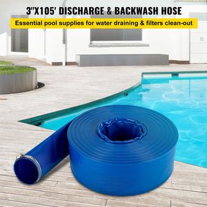 Heavy Duty 3\" X 105\FT PVC Lay Flat Garden <b>Hose</b> Weatherproof Burstproof ID for Backwash Drain <b>Clamp</b>-Quality Garden <b>Hoses</b> Reels - Product Image 2