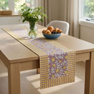 Camino de Mesa de Lona 100% Algodón Puro con Estampado Floral a Mano, 33x120 cm, Camino de Mesa de Algodón Color Limón Tierra a Precio de Mayoreo - Product Image 5