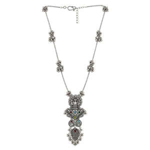 Conjunto de Joyería para Mujer con Collar Largo y Pendientes de Plata Oxidada Multicolor - Product Image 1