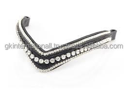 Banda de cuero para cejas en forma de V acolchada con diamantes de imitación de cristales de lujo Broand de brida decorativa para caballos - Product Image 5