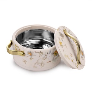 Casserole en argent à motif floral avec couvercle à poignée dorée, bol isotherme pour le stockage des aliments, pour la cuisine, la salle à manger, le service et les cadeaux - Product Image 5