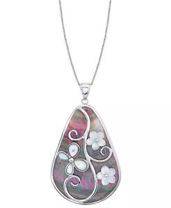 Collana pendente in argento Sterling 18 "fiore madreperla in bianco e nero | Macacy's - Product Image 1