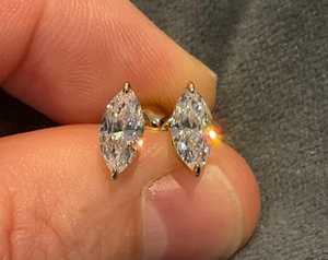Marquise Cut Moissanite <b>Stud</b> Earrings Gold Plated <b>Silver</b> Jewelry for Women Wedding Party Gift - Product Image 2