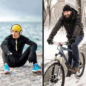 New Fashionable Unisex Running <b>Gloves</b> <b>Touchscreen</b> Fingertips Compatibility Wind Resistant Shell Winter Wear Polyester Full - Product Image 4