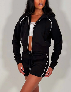 2026 Custom Autumn Full <b>Zip</b> <b>Up</b> Crop Top Hoodie Jacket and Shorts Sets for Casual 2 Piece Y2k Tracksuit Cotton/Poly Blend 280 GSM - Product Image 5
