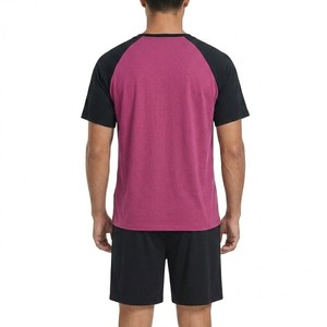 Ensemble décontracté d'été pour homme : T-shirt raglan rose et noir et short, style poche, col ras du cou, tenue deux pièces pour le sport et la détente - Product Image 2