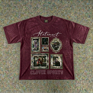 Heavyweight 300GSM Cotton T-<b>Shirt</b> with Custom Brand Logo and Artistic <b>Frame</b> Graphics Brown Boxy Fit Short Sleeve Tee <b>for</b> Men - Product Image 6