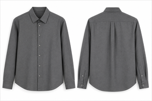 Chemise habillée grise à manches longues pour homme, col rabattu, boutonnée, tissée, décontractée, pour le bureau - Product Image 1