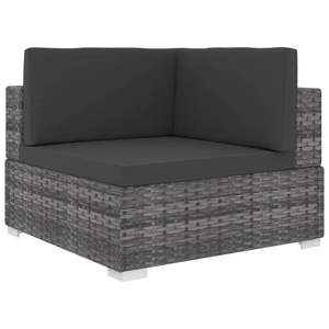 Silla de esquina seccional gris de ratán polivinílico con cojines Muebles de patio - Product Image 1