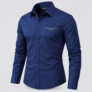 <b>Men's</b> <b>Navy</b> <b>Blue</b> Long Sleeve Formal Dress <b>Shirt</b> Turn Down Collar Single Breasted Embroidered Top <b>Navy</b> <b>blue</b> formal dress <b>shirt</b> - Product Image 3