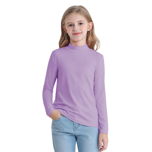 Camiseta Interior de Manga Larga con Cuello Alto para Niñas, Color Morado, Ligera, Transpirable, Elástica y Suave - Product Image 3