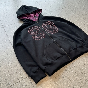 Sudadera con capucha y cremallera SG con estampado geométrico para hombre, corte holgado, color negro, tejido French Terry, informal, para invierno. - Product Image 6