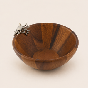 Bol à salade de luxe en bois d'acacia fait main avec embellissement artisanal en étain en forme de crabe – Bol de service côtier haut de gamme pour la décoration intérieure - Product Image 4