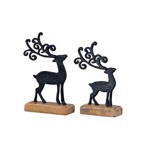 Z M CREATIONS Escultura Decorativa de Reno Negro con Base de Madera, Material de Metal y Madera, Artesanía, Juego de Regalo de Navidad Personalizado - Fábrica - Product Image 1