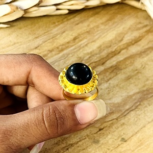 Latest Design Onyx <b>Ring</b> Tribal Brass <b>Rings</b> Women 18k Gold Plated Floral <b>Statement</b> Band Boho Geometric Design Wholesale/OEM/ODM - Product Image 4