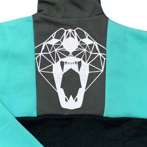 Sudadera Color Block Verde Azulado y Negro con Cierre de Cremallera, Sudadera Deportiva Holgada de Gran Tamaño para Hombre, Sudadera de Cuello Alto de Moda para Invierno - Product Image 4
