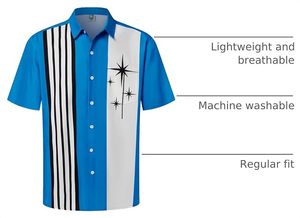 เสื้อเชิ้ตฮาวายวินเทจผู้ชาย ผ้าป๊อปลิน โพลีเอสเตอร์ 100% ODM ลายทางโบว์ลิ่ง พิมพ์ลาย แขนสั้น ติดกระดุม ลำลอง ใส่เที่ยวทะเลฤดูร้อน - Product Image 2