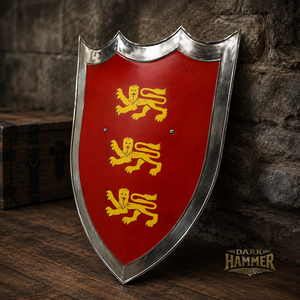 Escudo de hierro artesanal Dark Hammer Art, estilo medieval europeo, diseño clásico de león heráldico, para exhibición blindada. - Product Image 2