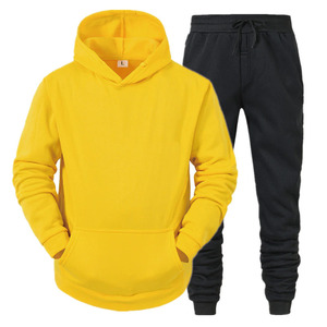 Unisex Black Cotton Tracksuit Hoodie and Pant Set Full Length Regular Fit Solid Color Casual Autumn Wear with Drawstring Closure - Product Image 2