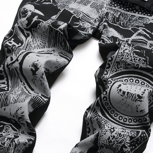 Pantalones Vaqueros con Estampado Gráfico, Corte Holgado, Diseño Personalizado, Lavado Vintage, Estilo Barrel, Rectos, Streetwear, Hip Hop, Y2K - Product Image 2
