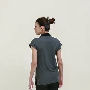 T-shirt en tricot à col polo et manches courtes gris pour femme, couleur unie, coupe décontractée, à porter toute l'année - Product Image 4