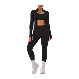 Conjunto de yoga y fitness para mujer, top deportivo sin espalda con logo frontal y cintura alta, transpirable, ajustado, color nude, para correr - Product Image 4