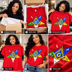 Camiseta Personalizada OES para Mujer, Talla Grande, Roja, con Bordado del Símbolo Masónico, Cuello Redondo, Letra Griega, Manga Corta, Ecológica, 300g, Algodón - Product Image 5