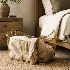Panier en fil métallique doré avec poignées, 30,25 x 20,30 pouces, organisateur de rangement pour la maison - Product Image 3